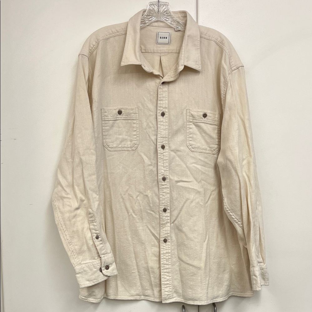 Rowm Cream Button-Up Shirt Jacket Flannel 100% Cotton Neutral Men’s 2XL